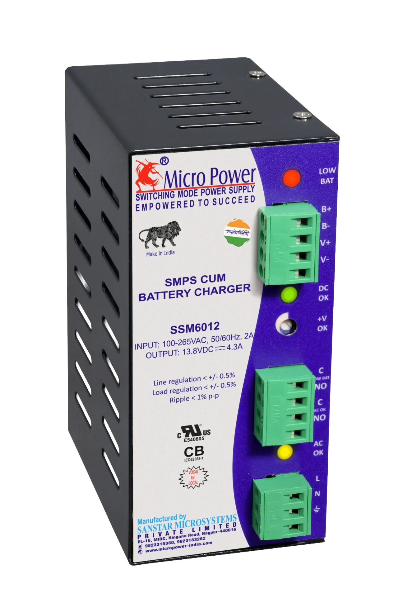 SANSTAR UL SSM6012 SMPScumBATT CHARGER WHT BG